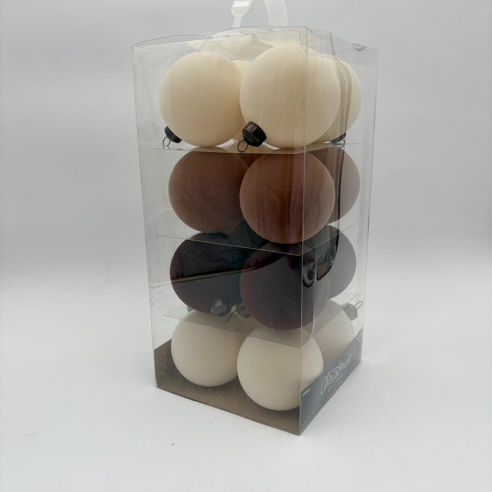 Christmas 80mm‎ Velvet Ornaments Holiday Decor Ball Beige Brown Burgundy 12 Pack